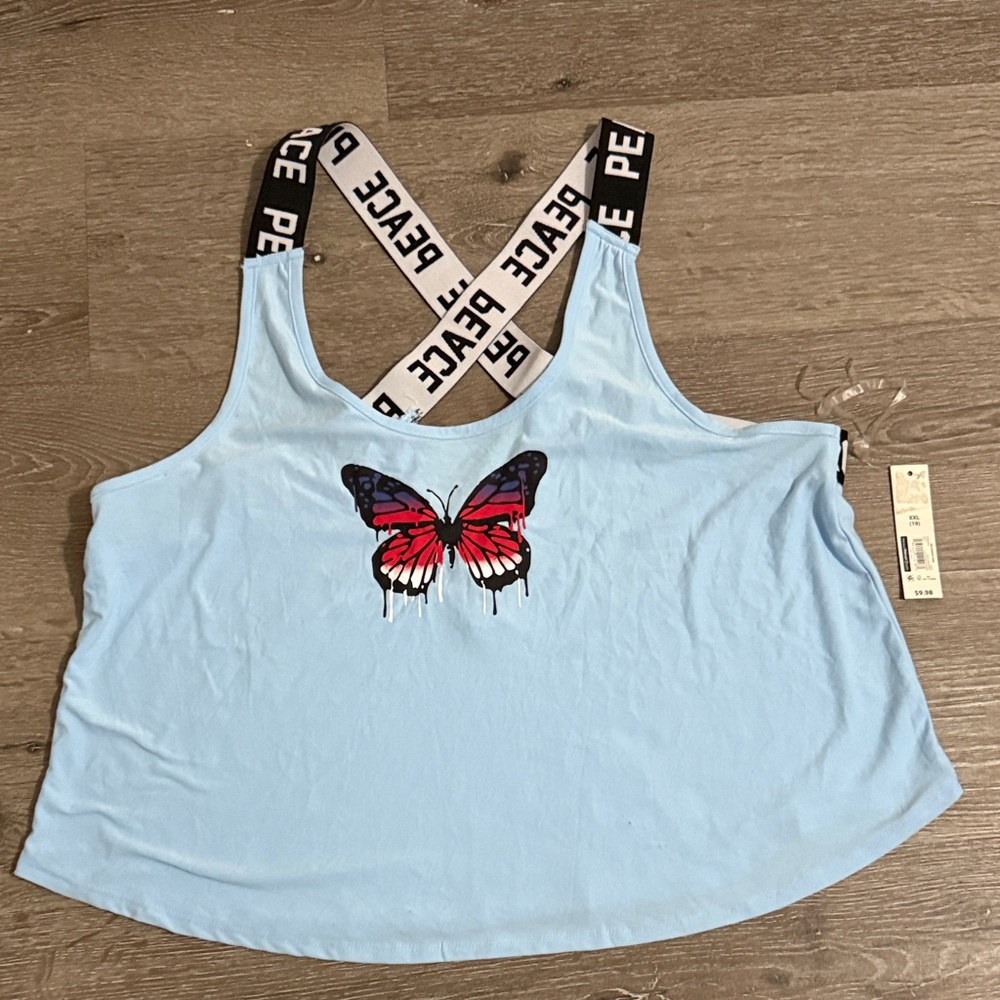 No Boundaries Women's Blue Butterfly Tank Top Size XXL